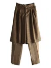 Late For Work Houndstooth Pleated Trousers In Brown