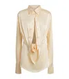 Late For Work Satin Draped Shirt In White