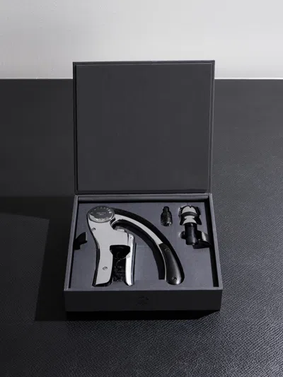 L'atelier Du Vin Up & Down Silver-tone And Leather Corkscrew And Champagne Stopper Set In Black