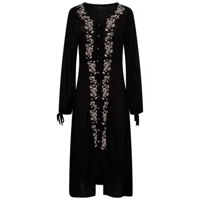 Latelier London Women's Ariana Black Shirt Embroidered Midi Dress
