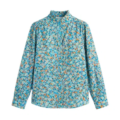 Latelier London Women's Blue Floral High-neck Blouse