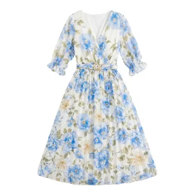 Latelier London Women's Blue Floral Pleated Midi Dress