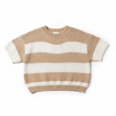 Latelier London Women's Brown / Neutrals Light Brown Striped Jumper With Short Sleeves