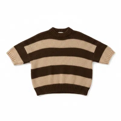 Latelier London Women's Brown Striped Short Sleeve Jumper