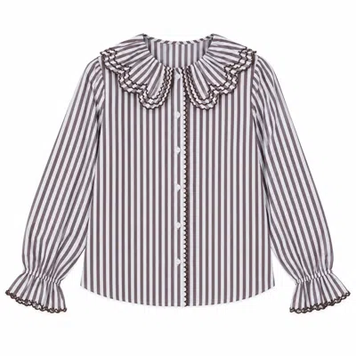 Latelier London Women's Brown / White Brown & White Striped Ruffle Collar Blouse In Brown/white