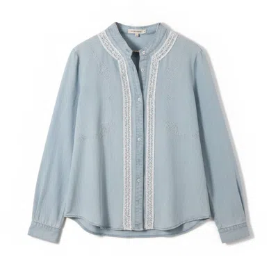 Latelier London Women's Light Blue Denim Embroidered Blouse