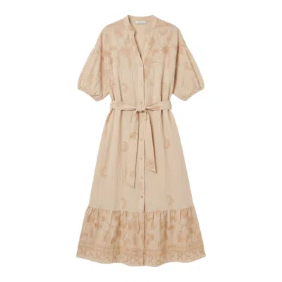 Latelier London Women's Neutrals Beige Embroidered Cotton Midi Shirt Dress In Sand