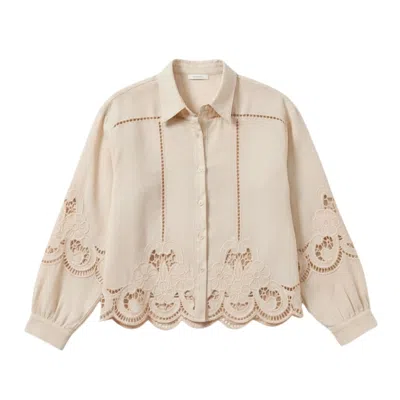 Latelier London Women's Neutrals Beige Laser-cut Embroidered Cotton Shirt In Sand