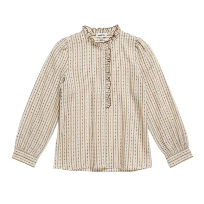 Latelier London Women's Neutrals Cream Stripe Ruffle-neck Blouse In White