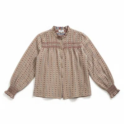 Latelier London Women's Neutrals / White Embroidered Stripe Smock Blouse