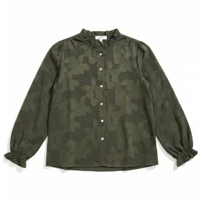 Latelier London Women's Olive Green Floral Jacquard Blouse