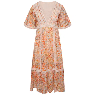 Latelier London Women's Paisley Print Midi Dress With Lace Inserts