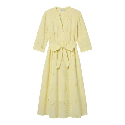 Latelier London Women's Pastel Yellow Broderie Anglaise Cotton Midi Dress