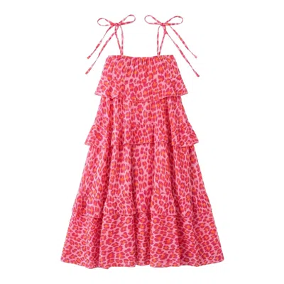 Latelier London Women's Pink Leopard Print Tiered Maxi Dress
