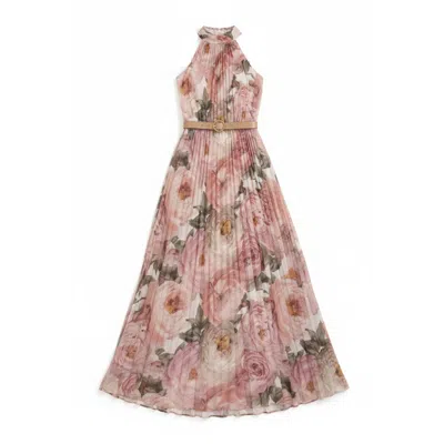 Latelier London Women's Pink Sleeveless Floral Pleated Midi Dress