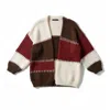 Latelier London Women's Red / White / Brown Red White Patchwork Oversized Wool Cardigan In Multi