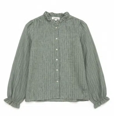 Latelier London Women's Sage Green Stripe Ruffle-neck Blouse