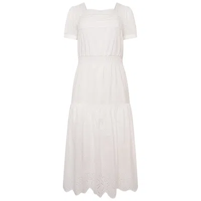 Latelier London Women's Stella White Cotton Broderie Midi Dress