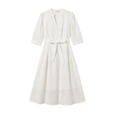 Latelier London Women's White Broderie Anglaise Cotton Midi Dress In Neutral
