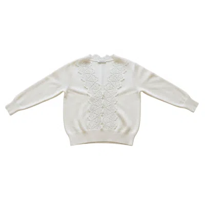 Latelier London Women's White Cream Lace-trim V-neck Jumper
