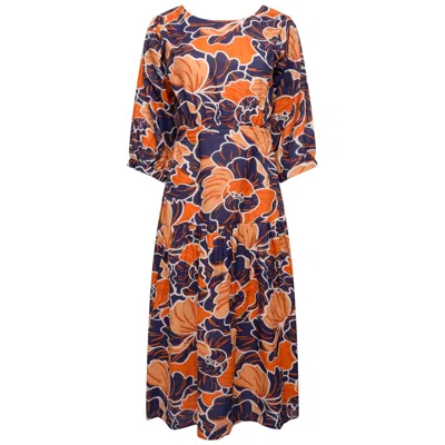 Latelier London Women's Yellow / Orange / Gold Luna Backless Cotton Midi Dress In Orange And Navy In Yellow/orange/gold