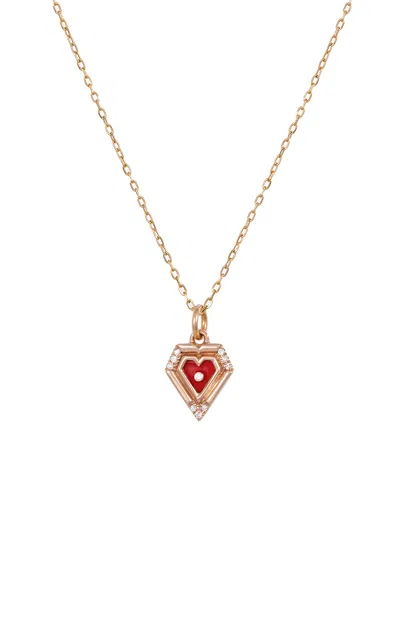 L'atelier Nawbar 18k Yellow Gold Mini Heart Diamond And Red Agate Pendant