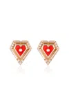 L'atelier Nawbar 18k Yellow Gold Mini Heart Diamond And Red Agate Studs In Red