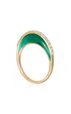 L'atelier Nawbar Bloop Moon Enameled 18k Gold Diamond Ring In Green