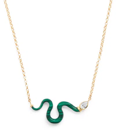 L'atelier Nawbar Large Yellow Gold, Diamond And Malachite N*93 Boa Necklace In Green