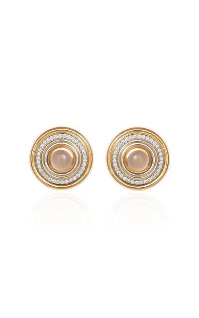 L'atelier Nawbar Mimette 2 18k Gold Diamond; Moon Stone Earrings In White