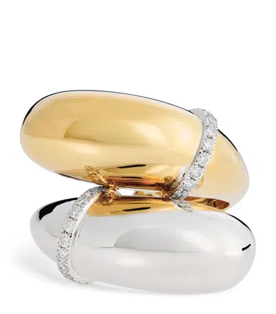 L'atelier Nawbar Mixed Gold And Diamond Double Bouy Ring