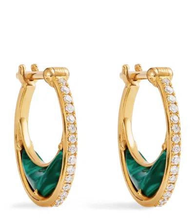 L'atelier Nawbar Small Yellow Gold, Diamond And Malachite N*93 Bloop Moon Hoop Earrings
