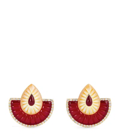 L'atelier Nawbar Small Yellow Gold, Diamond And Mother-of-pearl Bond Steet Fan Earrings