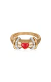 L'atelier Nawbar Warrior Venus 18k Gold Diamond; Coral Stone Ring In Red