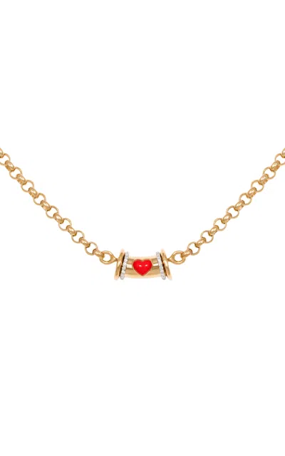 L'atelier Nawbar Warrior Venus Small 18k Gold Diamond; Coral Stone Necklace In Red