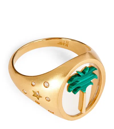 L'atelier Nawbar Yellow Gold And Diamond Biladi Palm 2.0 Ring In Green