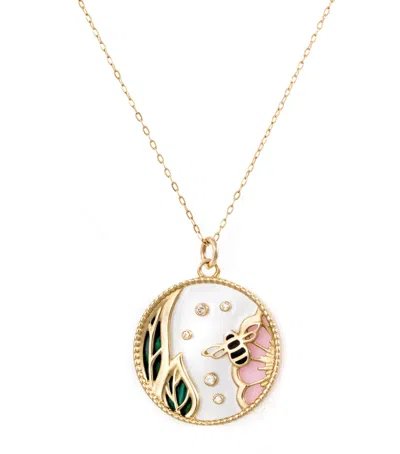 L'atelier Nawbar Yellow Gold And Diamond Love Spring Pendant Necklace In White