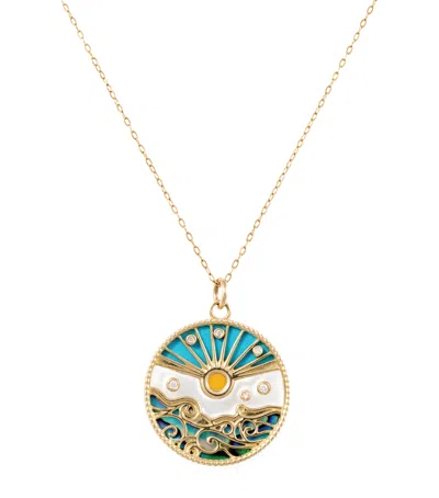 L'atelier Nawbar Yellow Gold And Diamond Love Summer Pendant Necklace In White