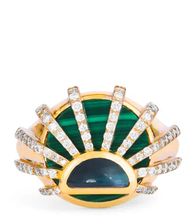 L'atelier Nawbar Yellow Gold, Diamond, Amethyst And Malachite N*93 Sun Dawn Ring