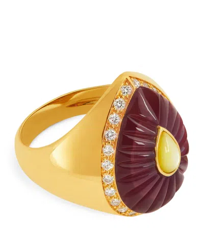 L'atelier Nawbar Yellow Gold, Diamond And Amethyst Bond Street Pinky Ring