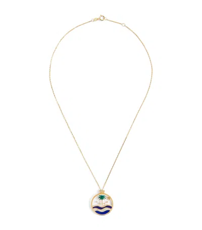 L'atelier Nawbar Yellow Gold, Diamond And Malachite Biladi Palm Necklace