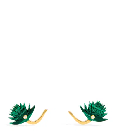 L'atelier Nawbar Yellow Gold, Diamond And Malachite Psychedeliah Earrings