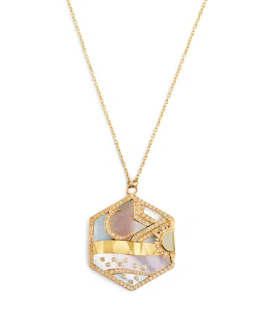 L'atelier Nawbar Yellow Gold, Diamond And Mother-of-pearl Biladi Pendant Necklace In White
