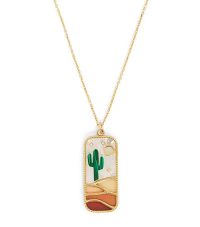 L'atelier Nawbar Yellow Gold, Diamond And Mother-of-pearl Cosmic Love The Cactus Necklace In Gray