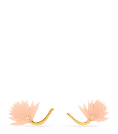 L'atelier Nawbar Yellow Gold, Diamond And Pink Coral Psychedeliah Earrings