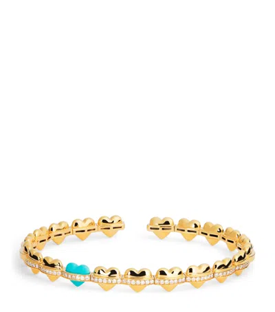 L'atelier Nawbar Yellow Gold, Diamond And Turquoise Atom Heart Bangle
