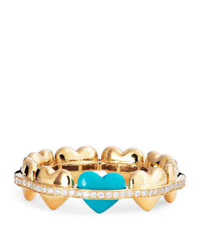 L'atelier Nawbar Yellow Gold, Diamond And Turquoise N*93 Heart Ring