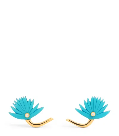 L'atelier Nawbar Yellow Gold, Diamond And Turquoise Psychedeliah Earrings
