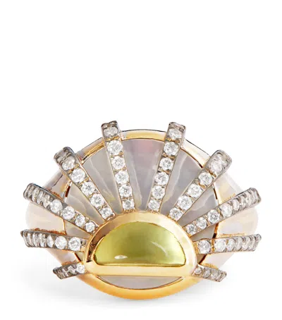L'atelier Nawbar Yellow Gold, Diamond, Citrine And Pearl N*93 Sun Dawn Pinky Ring