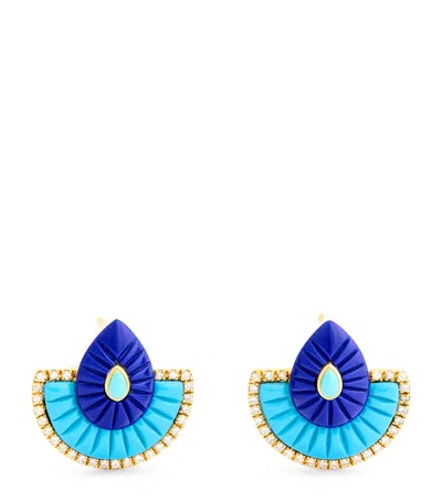 L'atelier Nawbar Yellow Gold, Diamond, Lapis And Turquoise Mini Bond Street Earrings